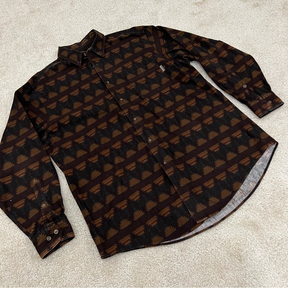 WOOLRICH Flannel Shirt Heavy Brown Southwestern Aztec Long Sleeve Mens Size XL, - Picture 9 of 16